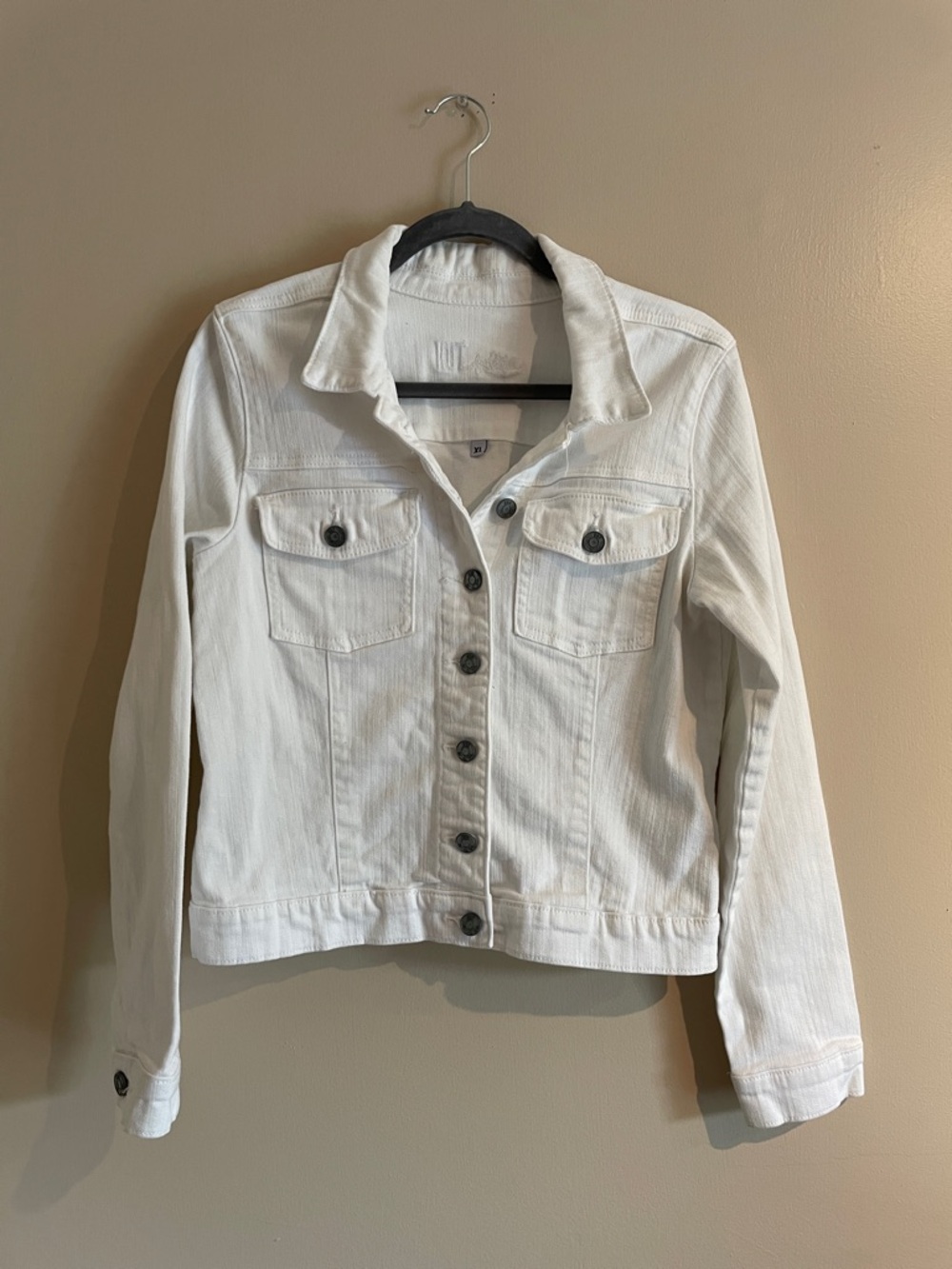 Kut from the Kloth White Denim Button-Up Jacket
